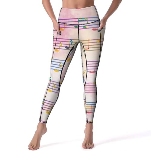 Legging de sport taille haute notes de musique colorées confortable pour yoga gym S