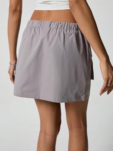 Trend Women's Summer Basic Skirt Solid Color Pocket Drawstring Waist Cargo Skirt For Beach2