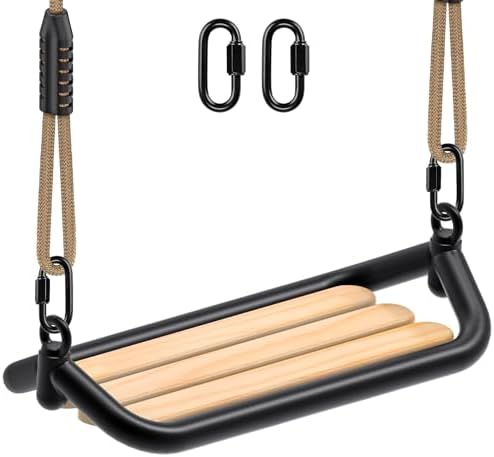 SELEWARE Hanging Wooden Swing Outdoor Tree Swing for Kids w/Adjustable Rope