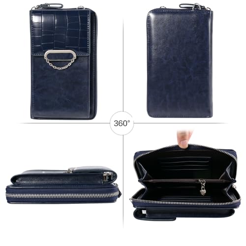 YICHEEY Small Crossbody Cell Phone Bag Wallet Purse with Card Slots for Women Compatible for iPhone 17 Pro Air Galaxy S26+ (Navy Blue) — view 4