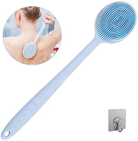 Ultra-soft Back Scrubber for Shower JohnBee Silicone Bath Body Brush With A Long Handle Bpa-free Non-slip Anti-mildew(Blue)