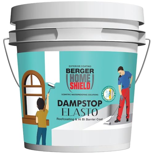 Image of BERGER HomeShield Dampstop Elasto Waterproofing Membrane Damp Proof Basecoat for Exterior Walls Self Priming Anti-Carbonation Solution (4L, White)