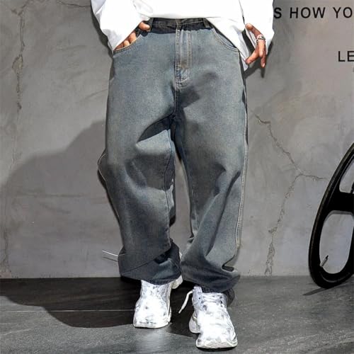 Men’S Vintage Baggy Distressed Cargo Skateboard Pants Button Fly Midweight Casual Full Length Jeans4