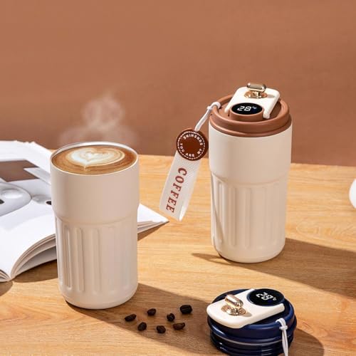 Image of RASHIYA Coffee Mug Cup Digital Display, 316 Stainless Steel Travel Mug,Double Walled Stainless Steel Tumbler, Vacuum Insulated Coffee Mug Leakproof Lid,Multi Colour,Pack of 1