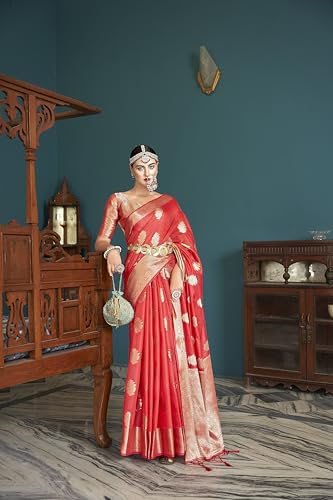 Image of SWORNOF Women's Pure Silk Saree With Blouse Piece