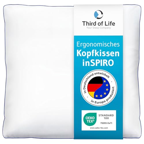 Kopfkissen 80×80 inSPIRO, Premium Kissen von Schlafexperten entwickelt, Ergonomisches Schlafkissen für Seitenschläfer, Rückenschläfer, Bauchschläfer, Ideales HWS Nackenstützkissen, Pillow Made in EU
