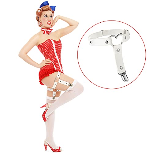 4 Pieces Heart Leg Garter Belt Adjustable Punk Gothic Garter With Anti-Slip Clips For Women Girl (Red, White) #TOP5