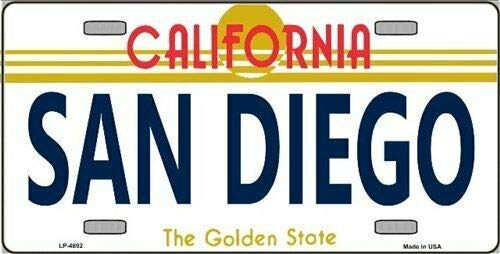 TNND Placa de matrícula de metal de San Diego com fundo do estado da Califórnia, 6 x 12 polegadas