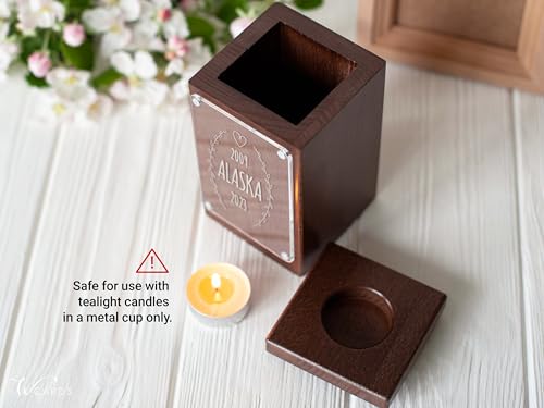 Image of Personalized Pet Memorial - Dog Memory Box Keepsake with Photo, Cat Cremation Urn for Ashes Candle (Medium, Text Engraving)