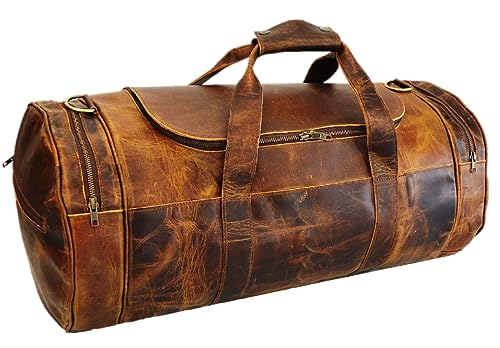 Satchel and fable 26 inch Handmade Vintage Brown Leather Duffel Travel Gym Sports Weekend Bag for Men