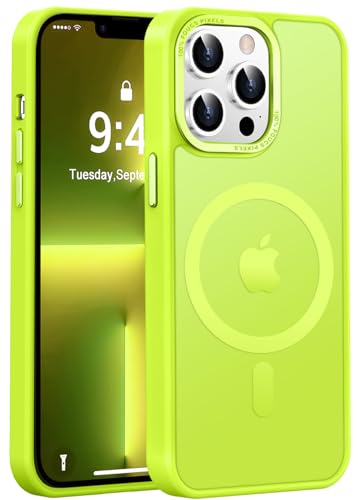 Newfuture Designed for iPhone 13 Pro Max Case with Magnetic [13 FT Military Drop Protection] [Compatible with Magsafe] Translucent Matte Shockproof with Anti-Fingerprint Phone Case, Fluorescent Green