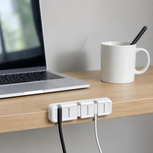 Organizador de cables para escritorios, clips para cables para hogar y oficina, gestión de cables, rosa con varillas blancas miniatura 4