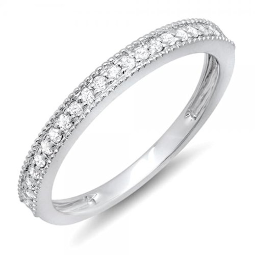 Dazzlingrock Collection 0.23 Carat (ctw) 14k Round Diamond Ladies Millgrain Anniversary Wedding Stackable Band 1/4 CT, White Gold, Size 9