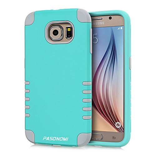 PASONOMI S6 case, 3-Piece 3 in 1 Combo Hybrid Defender High Impact Body Armor Hard Pc & Silicone Case Protective Cover for Samsung Galaxy S6 (Blue)