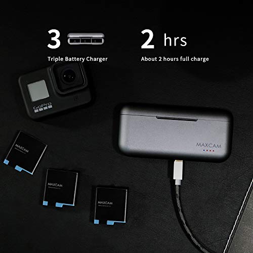 MAXCAM 3-Pack Replacement Batteries and Triple Charger for GoPro HERO8 Black / HERO7 Black / HERO6 Black - Thumbnail 3