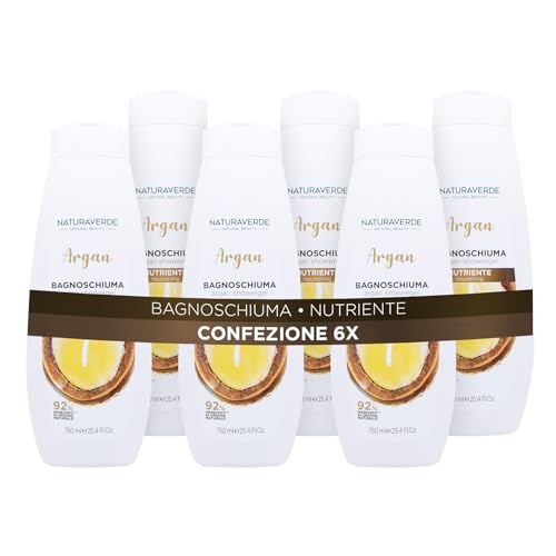 Naturaverde | Natural Beauty - Argan Pflegendes Badegel, Körperduschgel, Inhaltsstoffe natürlichen Ursprungs, 6 x 750 ml