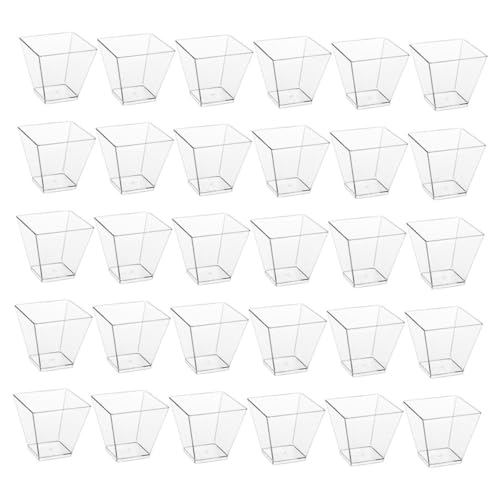 TOBBOMEY 100個 透明硬質プラスチック製トラペゾイド形デザートカップ 安定底 使いやすい使い捨て容器 スムージー プリン ムース対応 パーテ