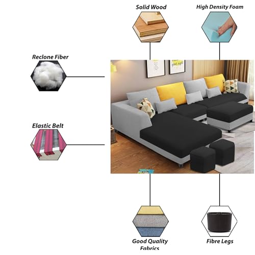 Image of Galib LHS 8 Seater L Shape Sofa Set for Living Room (Black Grey Fabric) Premium Fabric Sofa