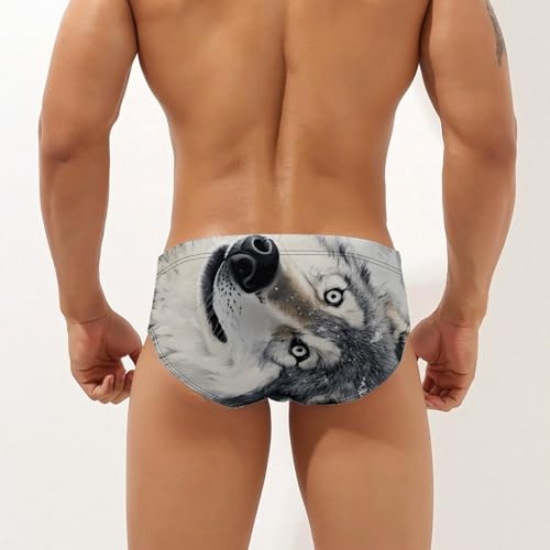 Gray Wolf Lying on Snow Mens Swim Briefs Bikini Sexy Low Rise Trunks Swimsuit Bathing Suit Beach2