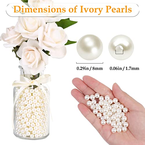 anezus Pearl Beads for Craft, 800pcs Ivory Faux Fake Pearls, 8 MM Sew on Pearl Beads with Holes for Jewelry Making, Bracelets, Necklaces, Hairs, Crafts, Decoration and Vase Filler