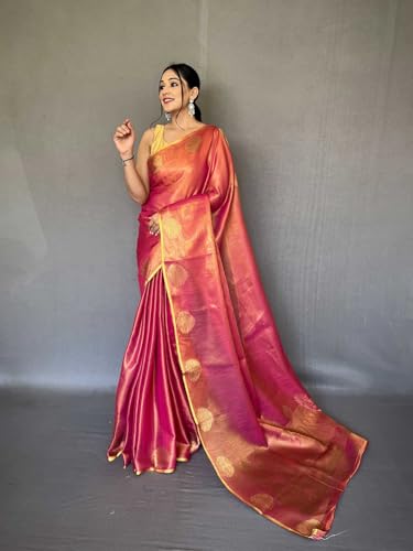 Image of SWORNOF Gold-Toned Woven Design Silk Zari Tissue Saree | Saree for Women | Soft and Skin Friendly