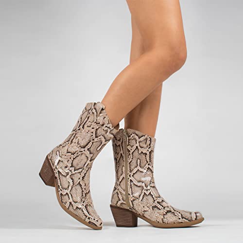 Bota Feminina Western Cobra Texana Country Cano Curto Inverno (Cobra Bege, br_footwear_size_system,