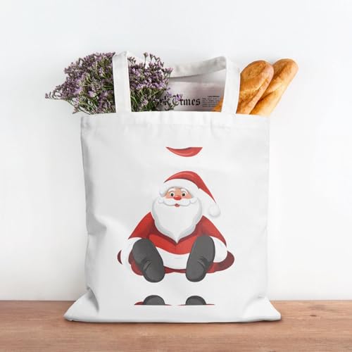 Cute Santa Claus Print Canvas Shopping Bag Reusable Eco-Friendly Handbag With Large Capacity For Everyday Use3