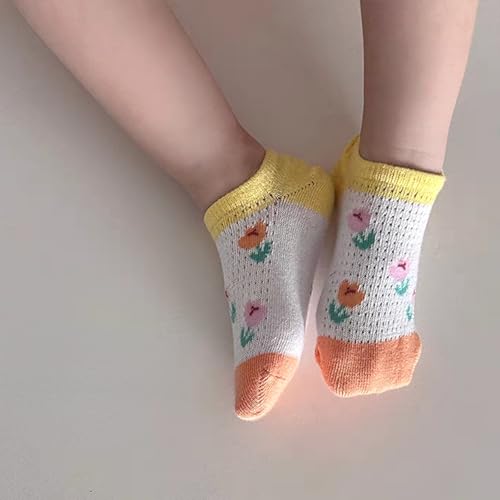 5 Pairs Baby Toddler Invisible Socks Thin Cotton Mesh for Summer, Rainbow Floral Bear Low Cut Socks for Girls Boys2