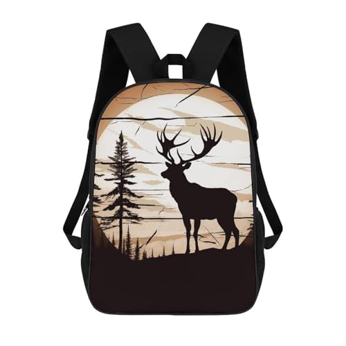 Wild Elk Silhouette Backpack for Men Women, Heavy Duty Backpack Large Capacity, Durable Lightweight Travel Daypack