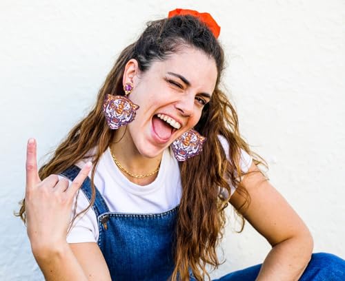 Game Day Football Sports Glitter Tiger Elephant Dangle Earrings - College School Team Spirit Jewelry Gifts for Sport Fans2