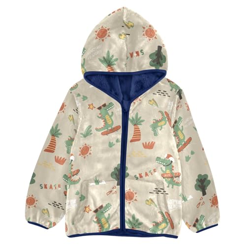 A Crocodile Playing Skateboard Girls Fleece Jacket Girls Fall Jacket Girls Zip Up Hoodie Girls Sherpa Jacket 2-10T