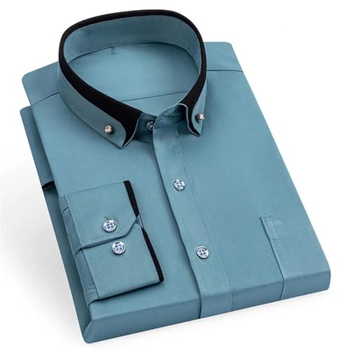 Men's Contrast Collar Business Shirt Long Sleeve Anti-Wrinkle Wedding Dress Shirt with Diamonds Button4