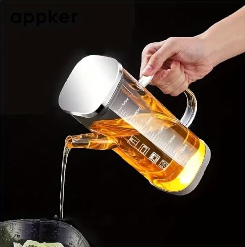 Image of Borosilicate Glass Oil Dispenser Bottle with Handle, Square | 750ml, Oil and Vinegar Dispenser, Includes Stoppers