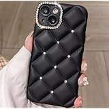 アイフォン用ケース シルバーストーン キルティングケース 凸凹 大人 きらきら 可愛い スマホケース カバー ソフト レディース 女性 かわいい カワイイ シルバー お洒落 (ブラック 黒, iPhone15用)