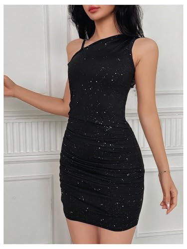 SweatyRocks Girl's One Shoulder Glitter Short Bodycon Dress Sleeveless Party Dresses4