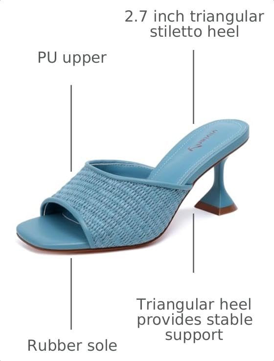 Image of vivianly Womens Square Open Heels Sandals Slip on Heeled Slides Mules for Party Daily Wear