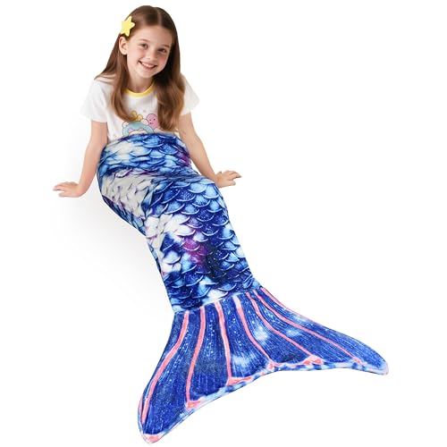 Catalonia Mermaid Tail Blanket for Girls Fish Tail Snuggly Blanket Cozy Fleece Mermaid Gift for Kids Toddlers