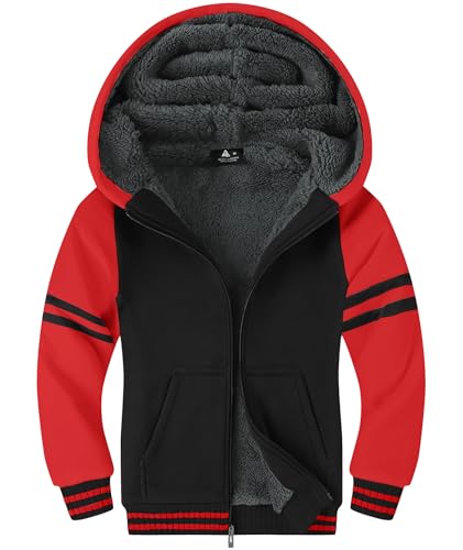 Image of ZITY Boys Zip Up Hoodie Fleece Jacket Kids Sherpa Lined Sweatshirts Outerwear Unisex Warm Winter Coat 6-15 Years Old