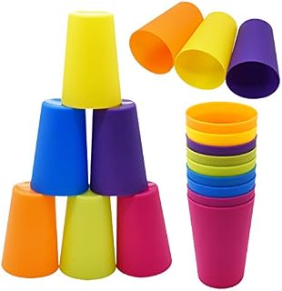 Color Plastic Drinking Cups,Saijer 18pcs Reusable Stacking Plastic Cup Children Cup Water Cup Drink Kits for Parties Weddings Camping Beaches and Picnics(6 Colors)