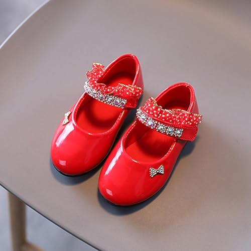 Girl's Bow Mary Jane Dress Shoes Ballet Princess Soft Sole Flat Shoes with Rhinestone Strap for Party School4