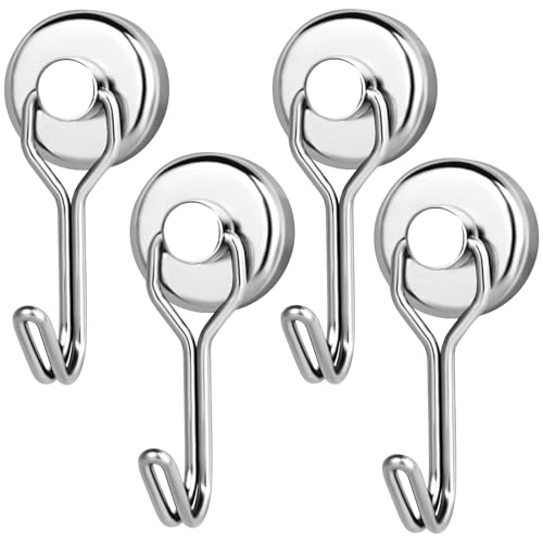 【4個セット】マグネット フック 磁石 フック 超強力 直径20mm 付きステンレス製 防錆 垂直耐荷重10kg 収納 フック キッチン用 オフィス用 冷蔵庫 玄関キー ホルダー 浴室 お風呂 壁掛け用 (シルバー)