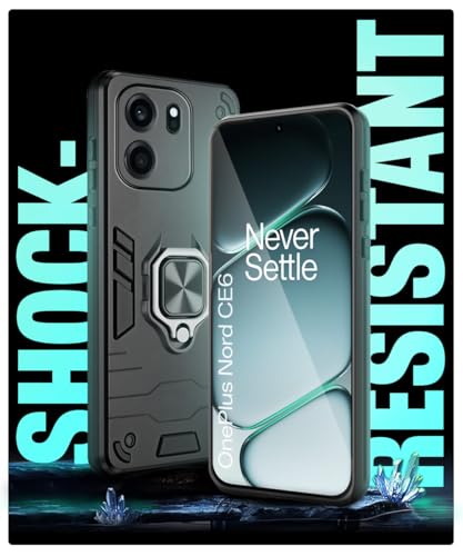 Image of WOW IMAGINE Shock Proof Back Case Mobile Cover for 1+ OnePlus Nord CE 6 5G | Back Cover Case (Tough Armor | Hybrid PC + TPU | Ring Holder & in-Built Kickstand | Black)
