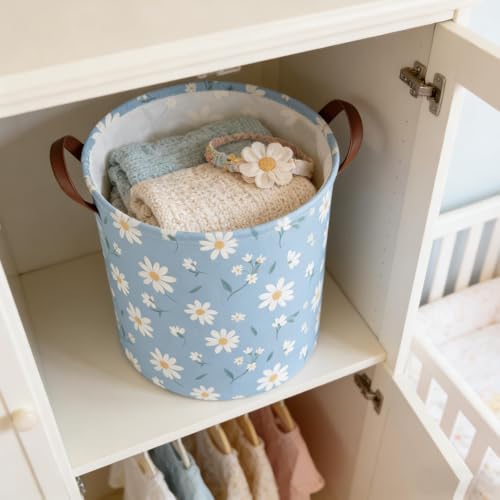 Image of Daisy hamper,Blue flower Laundry Basket,Baby Nursery Hamper,Waterproof foldable girls toy storage box,Dirty Clothes Hampers,Flower house decor(Daisy)