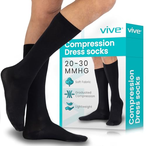 Vive Compression Dress Socks for Men - 20-30 mmHg Graduated Compression Knee High Stockings - For Swelling, Varicose Veins, Enhanced Circulation- Airplane Travel, Athletic, All-Day Wear (Medium)