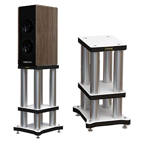 BTZHY Speaker Stands,1 Pair Surround for Surround Sound and Book Shelf Speakers, A Variety of Heights are Available 16.1-33.8 Inches, White Silver Pillar