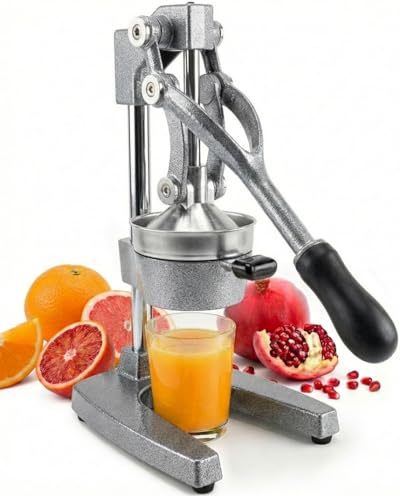 Eurolux Cast Iron Citrus Juicer | Extra-Large Commercial Grade Manual Hand Press | Heavy Duty Countertop Squeezer for Fresh Orange Juice (Bonus Stainless Steel Cup) (Gray)