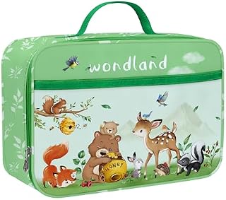 Clastye Insulated Lunch Bag Kids - Large Portable Lunch Cooler Bag for Girls Boys, Outdoor Picnic, School, Lightweight Lunch Box with Water-Resistant Lining - Blue Forest Animal, Tree, Fox