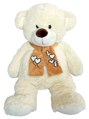 Wagner 9005 - XXL Plüschbär Teddy Bär mit Schal - 100 cm groß - weiß - Teddybär Kuschelbär