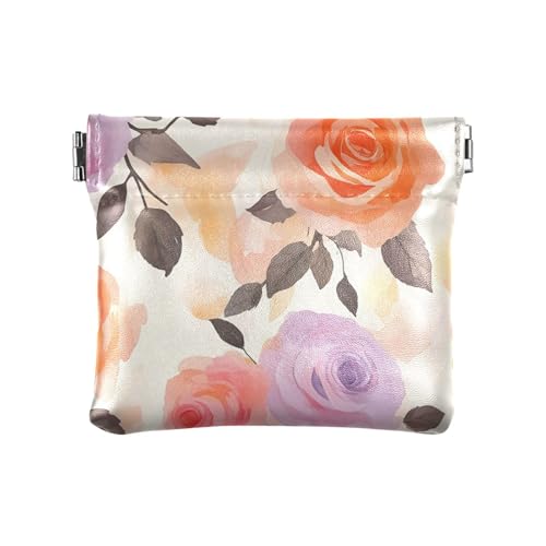 Watercolor Color Roses Squeeze Coin Purse, Leather Coin Purse, Mini Wallet, Compact and Portable, Unisex
