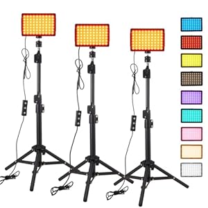 3pack LED 9Color Filter Studio Streaming Lights Photography Video Lighting Kit Photo Lights for Video Recording Photography Camera Photo Game Stream YouTube TikTok Filming Computer Conference Shooting